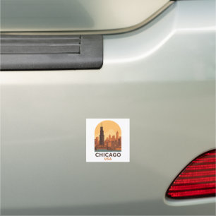 Vintage Chicago USA Travel  Retro City Sky Car Magnet