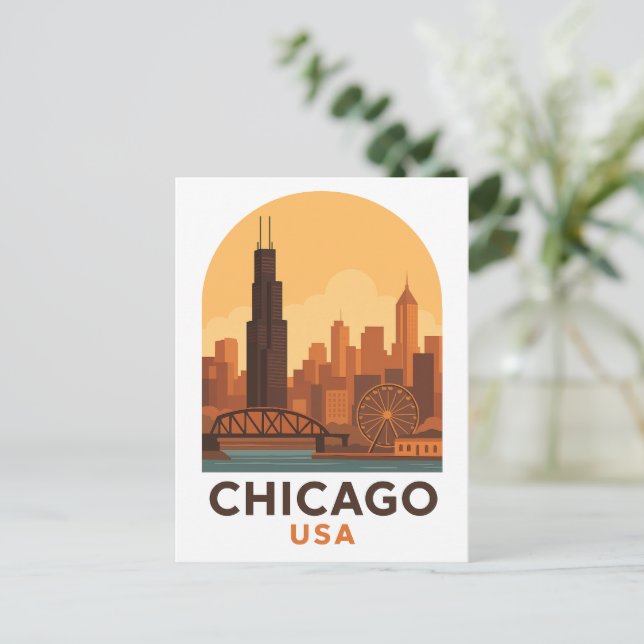 Vintage Chicago USA Travel – Retro City Sky Postcard (Standing Front)