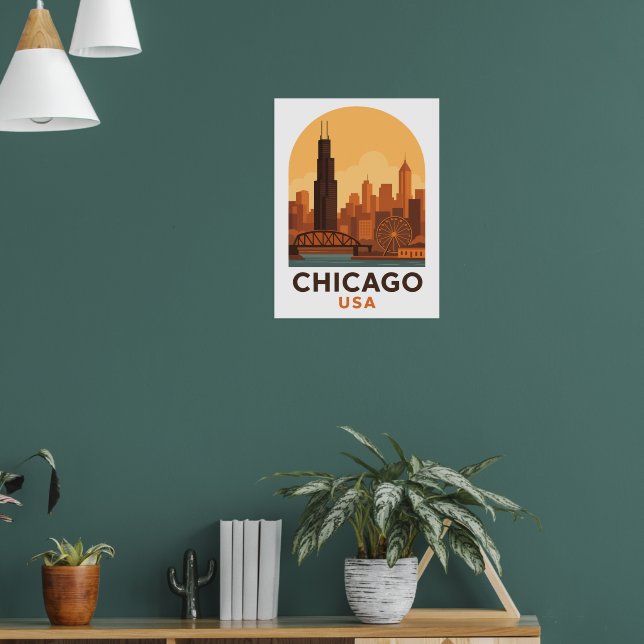 Vintage Chicago USA Travel  Retro City Sky Poster (Living Room 1)