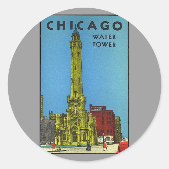 Vintage Chicago Water Tower Classic Round Sticker (Front)