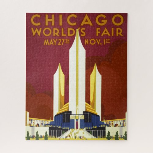 Vintage Chicago Worlds Fair 1933 Ad Illustration Jigsaw Puzzle