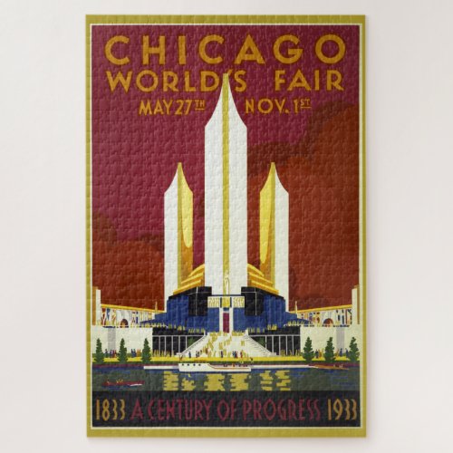 Vintage Chicago Worlds Fair 1933 Ad Illustration Jigsaw Puzzle
