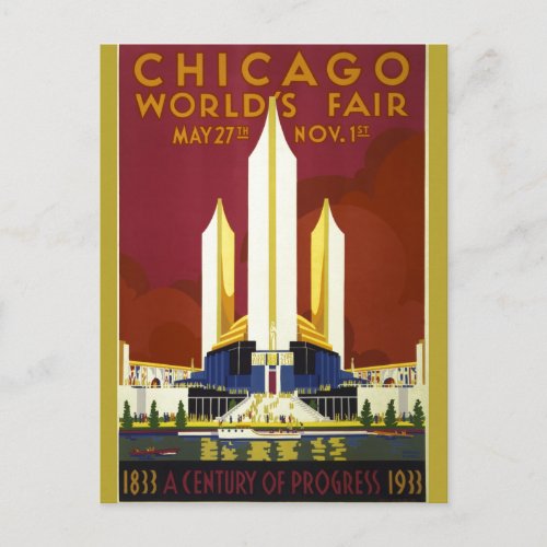 Vintage Chicago Worlds Fair 1933 Ad Illustration Postcard