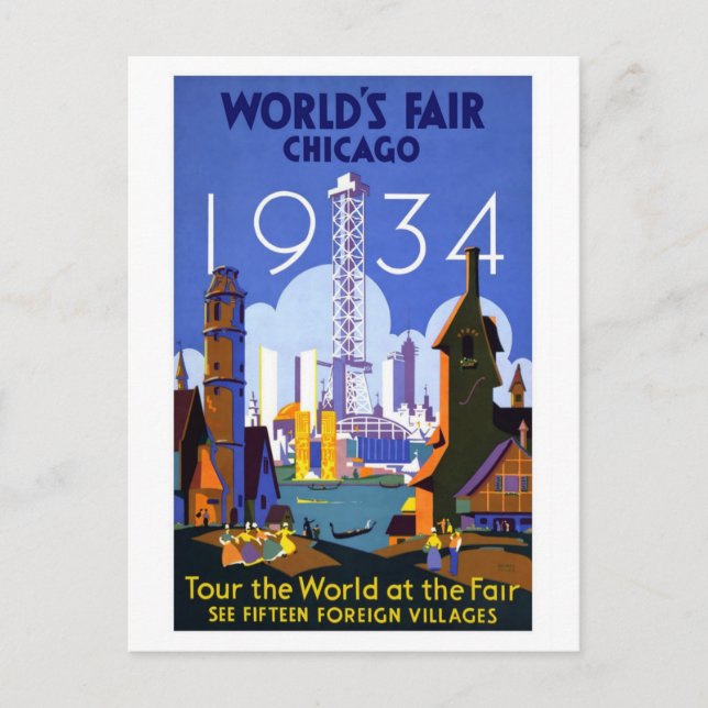 Vintage Chicago World's Fair 1934 Ad Postcard (Front)