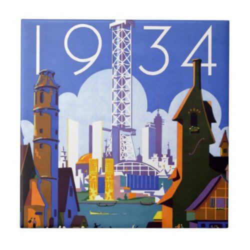 Vintage Chicago Worlds Fair 1934 Ad Tile