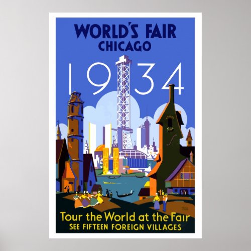 Vintage Chicago Worlds Fair 1934 Travel Poster