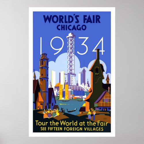 Vintage Chicago Worlds Fair Travel Poster 1934