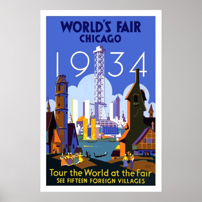 Vintage Chicago Worlds Fair Travel Poster 1934 (Front)