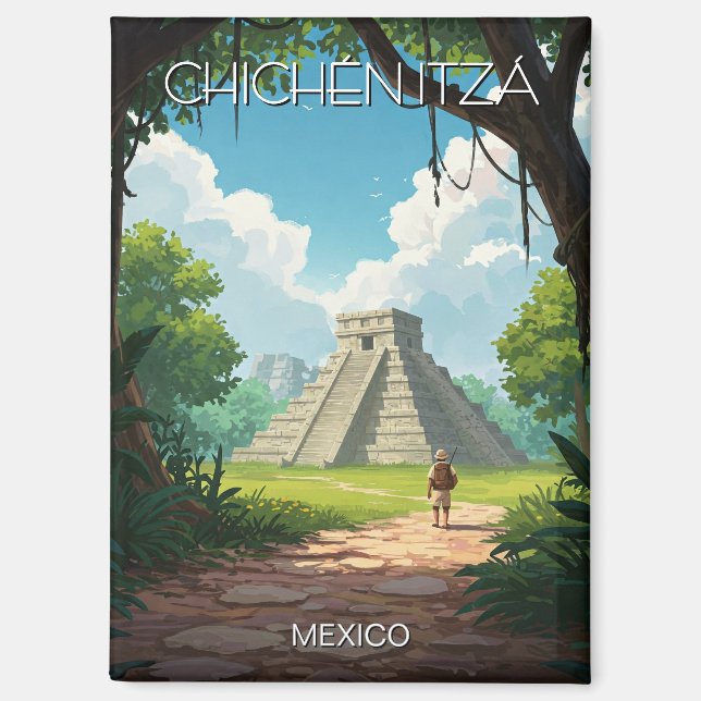 Vintage Chichen Itza Mexico Travel Magnet (Front)