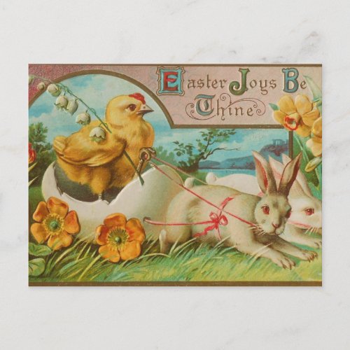 Vintage Chick and Bunny Easter Greeting Postcard