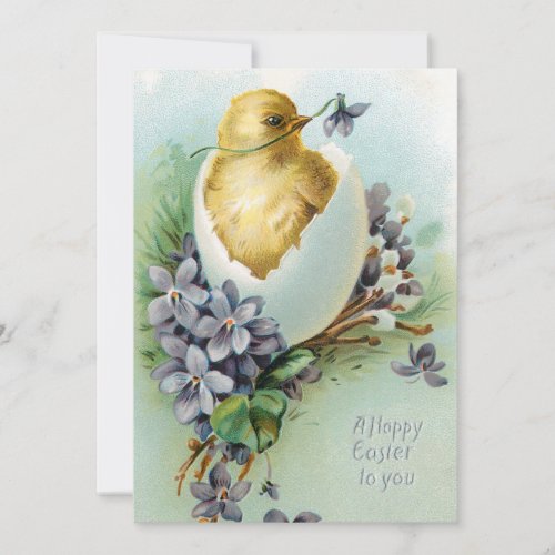 Vintage Chick and Happy Easter Wishes Holiday Card