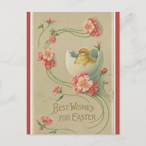 Vintage Chick in Egg Pink Flower Swirl Easter Post Postcard
