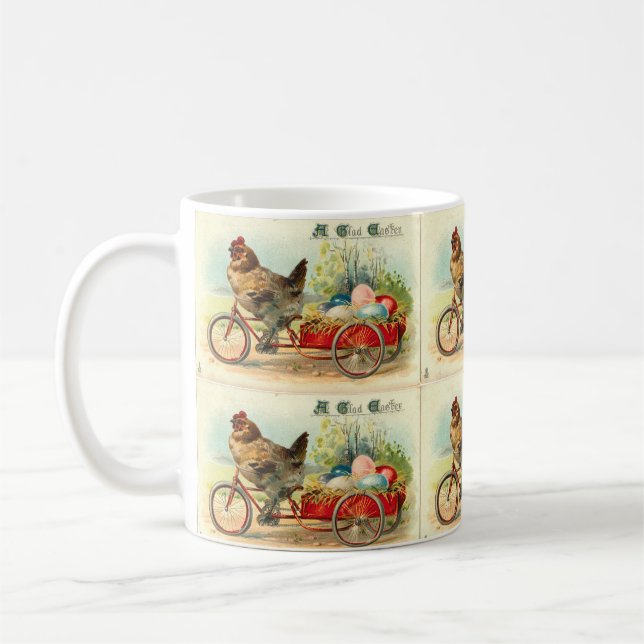 Vintage chick on bicycle Easter Coffee Mug (Left)