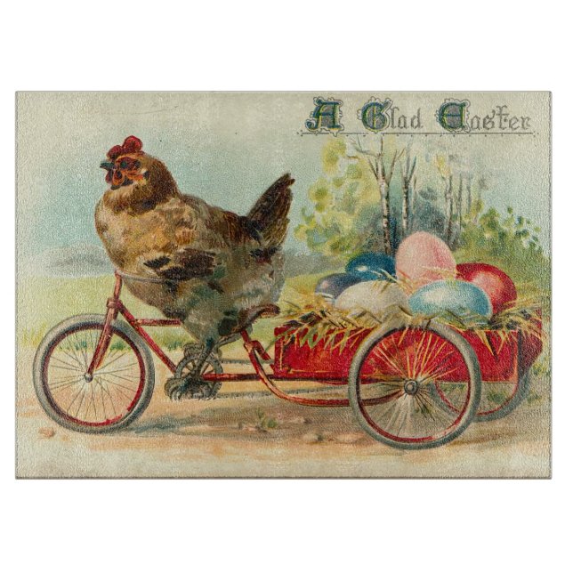 Vintage chick on bicycle Easter Cutting Board (Front)