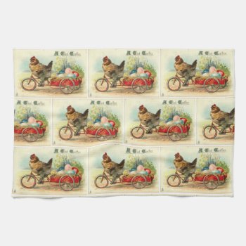Vintage Chick On Bicycle Easter Kitchen Towel by VictorianWonders at Zazzle