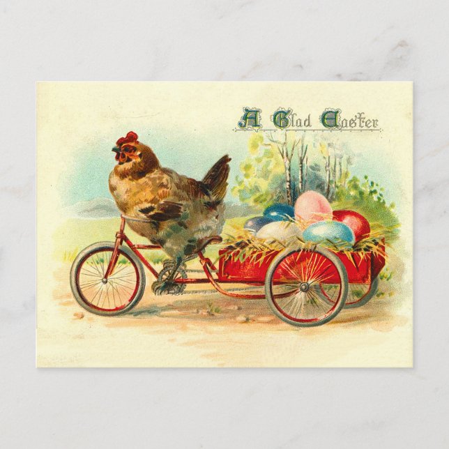 Vintage chick on bicycle Easter Postcard (Front)