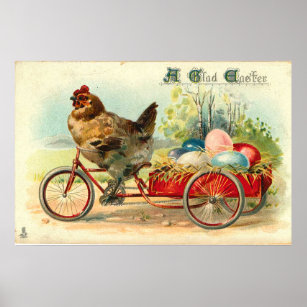 Vintage chick on bicycle Easter Poster