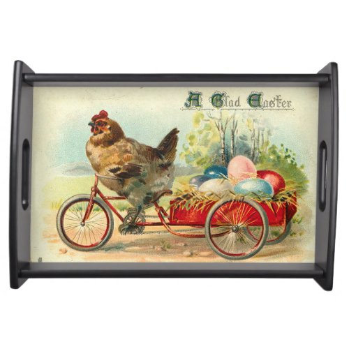 Vintage chick on bicycle Easter Serving Tray