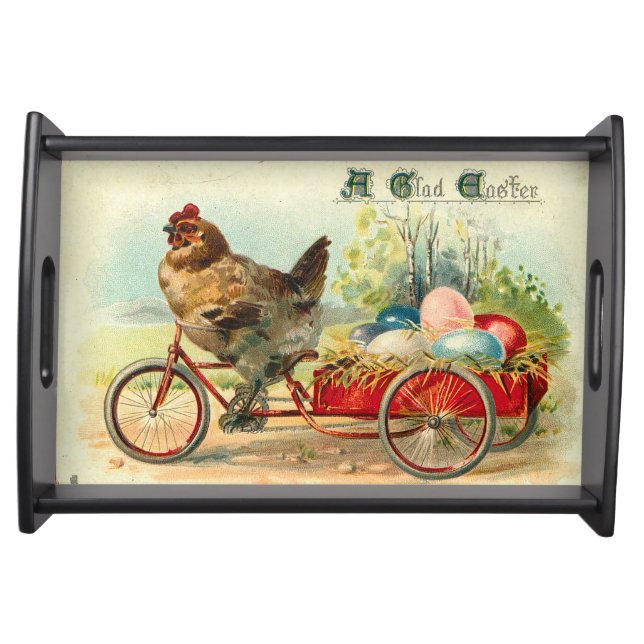 Vintage chick on bicycle Easter Serving Tray (Front)