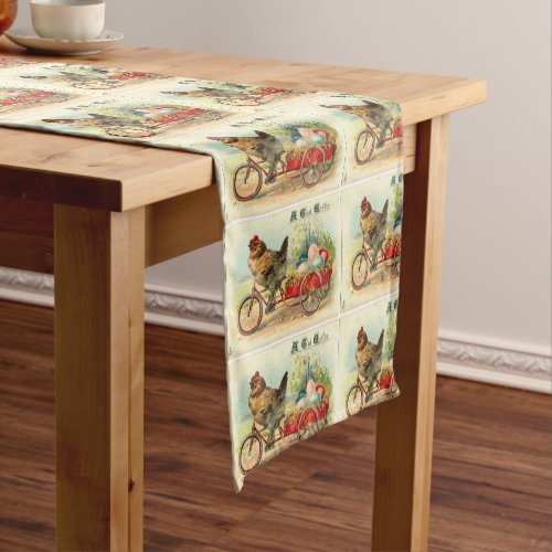 Vintage chick on bicycle Easter Short Table Runner