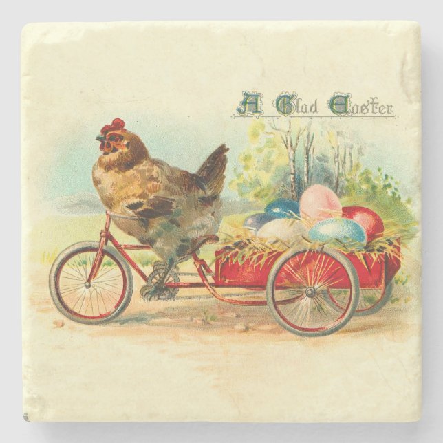 Vintage chick on bicycle Easter Stone Coaster (Front)
