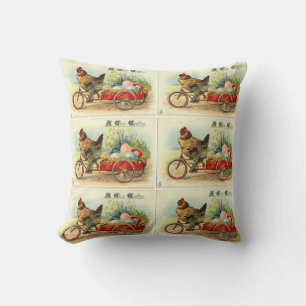 Vintage chick on bicycle throw pillow