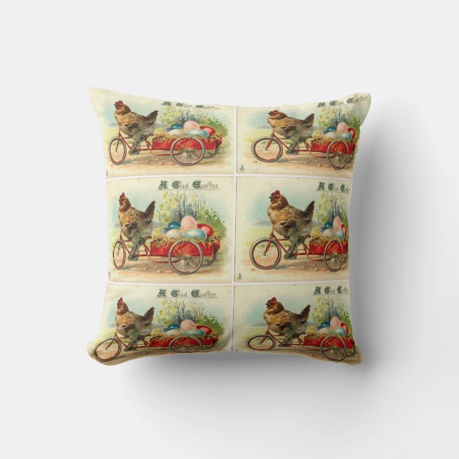 Vintage chick on bicycle throw pillow (Front)