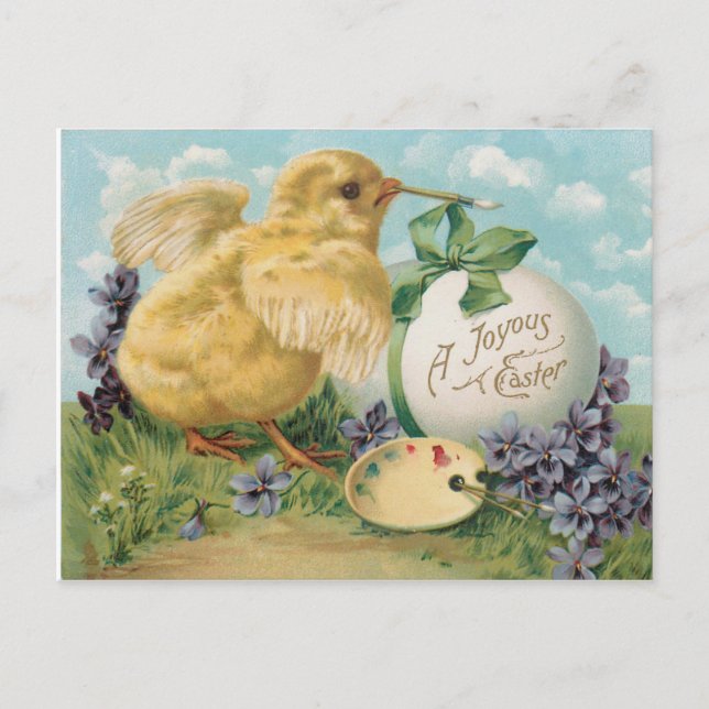 Vintage Chick Painting Easter Egg Holiday Postcard (Front)
