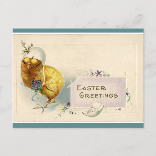 Vintage Chick With Eggshell Bonnet Easter Postcard