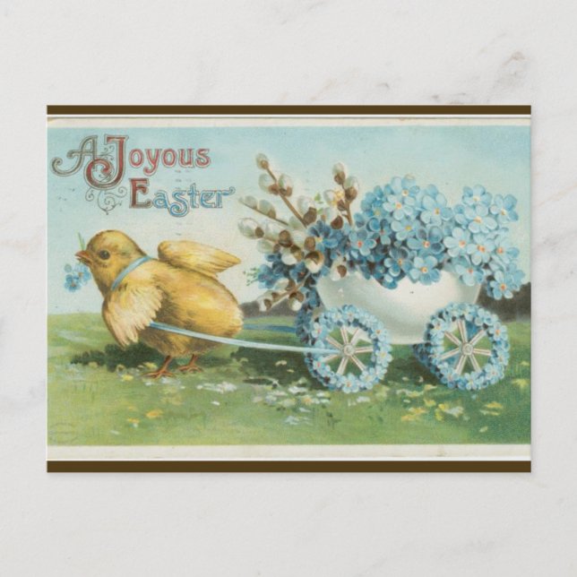 Vintage Chick With Flower Wheels Easter Postcard (Front)