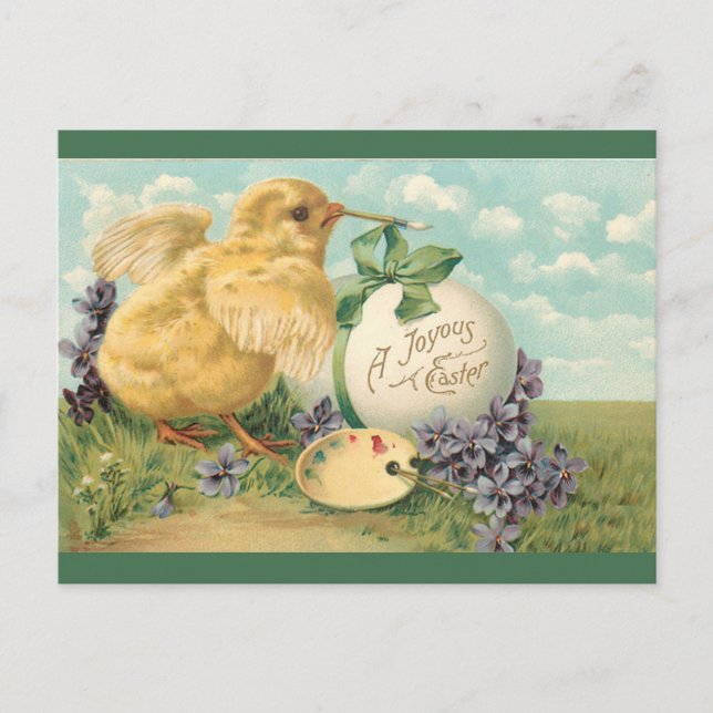 Vintage Chick With Paint Palette Easter Postcard (Front)