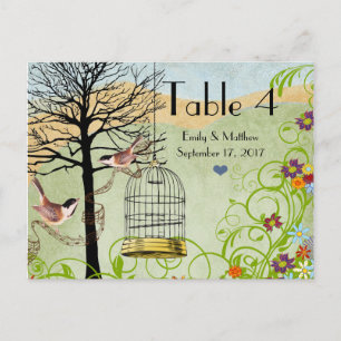 Vintage Chickadee Birdcage Wedding Number Card