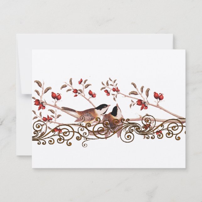 Vintage Chickadees Wedding Response Cards (Front)