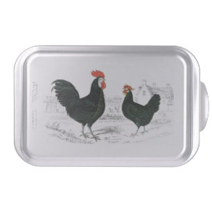 Vintage Chicken and Rooster Covered Baking Pan