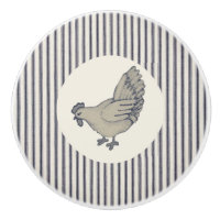 Vintage Chicken and Ticking Striped Ceramic Knob