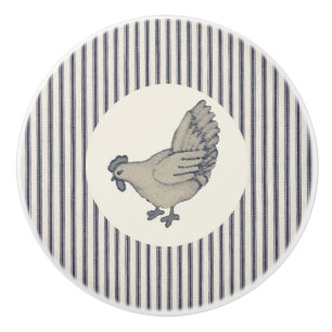 Vintage Chicken and Ticking Striped Ceramic Knob