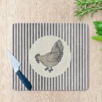 Vintage Chicken And Ticking Striped Cutting Board