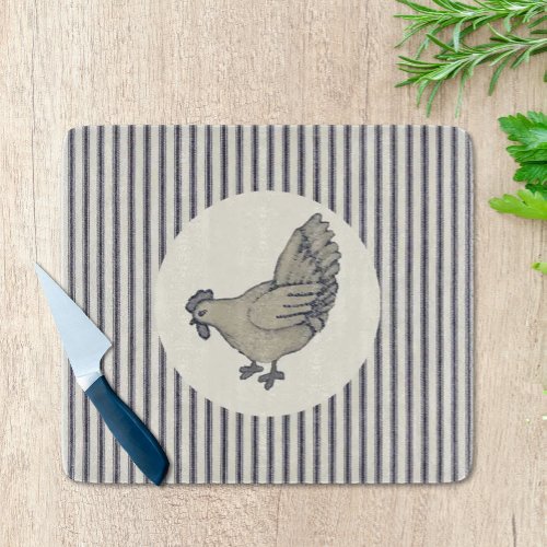 Vintage Chicken And Ticking Striped Cutting Board