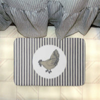 Vintage Chicken And Ticking Stripes  Bath Mat