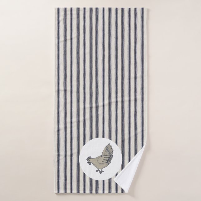 Vintage Chicken And Ticking Stripes Towel Set (Bath Towel)
