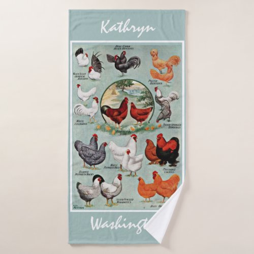 Vintage Chicken Breeds   Bath Towel