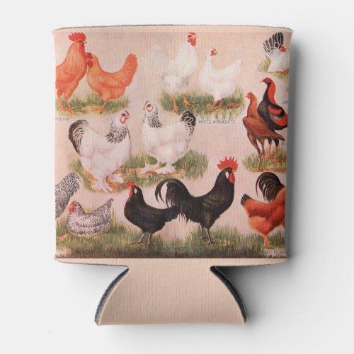 Vintage Chicken Breeds Illustration Can Cooler