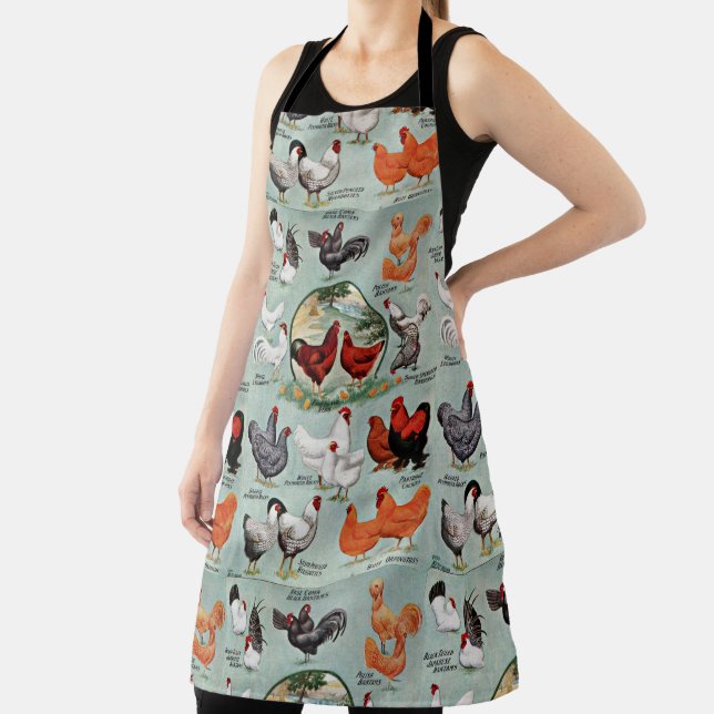 Vintage Chicken Breeds Pattern Apron (Insitu)