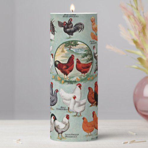 Vintage Chicken Breeds   Pillar Candle
