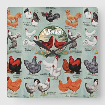 Vintage Chicken Breeds Square Wall Clock by DakotaInspired at Zazzle