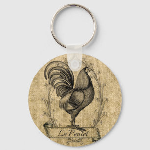 Vintage Chicken Burlap Keychain