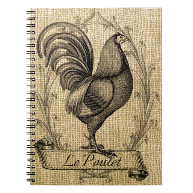 Vintage Chicken Burlap Notebook (Front)