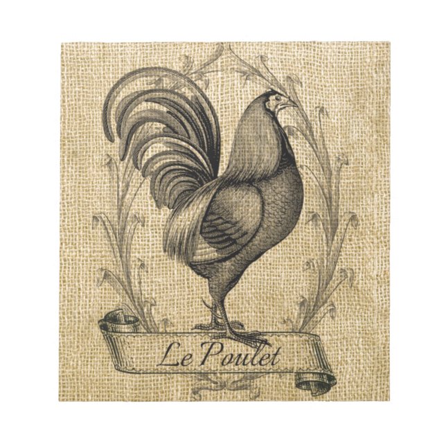 Vintage Chicken Burlap Notepad (Front)