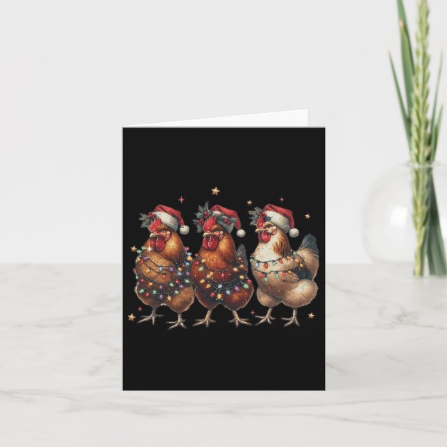 Vintage Chicken Christmas Lights Farm Animal Cute  Card (Front)