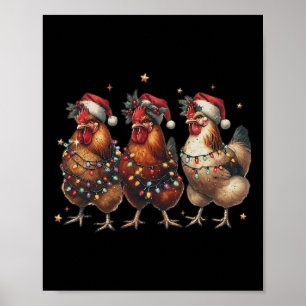 Vintage Chicken Christmas Lights Farm Animal Cute Poster